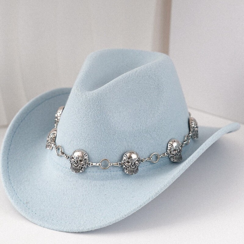 Skull Metal Hatband Accessories Cowboy Hat Felt Hat Fashion Chain Dark Retro Rock Punk Street Style Skull Metal Hatband Accessories Cowboy Hat Felt Hat Fashion Chain Dark Retro Rock Punk Street Style