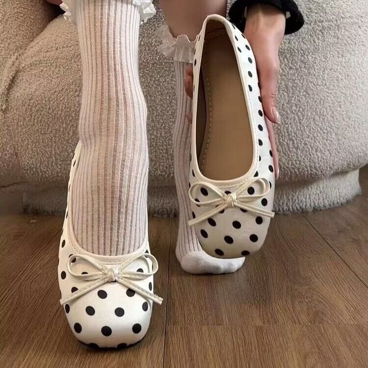 Square-Toe Single Shoes with Bowknot, Flat-Soled Shoes, Soft-Soled Comfortable Shoes for Office Workers, Casual Shoes for Commuting, Spring and Summer Women's Shoes, Mary Jane Shoes
