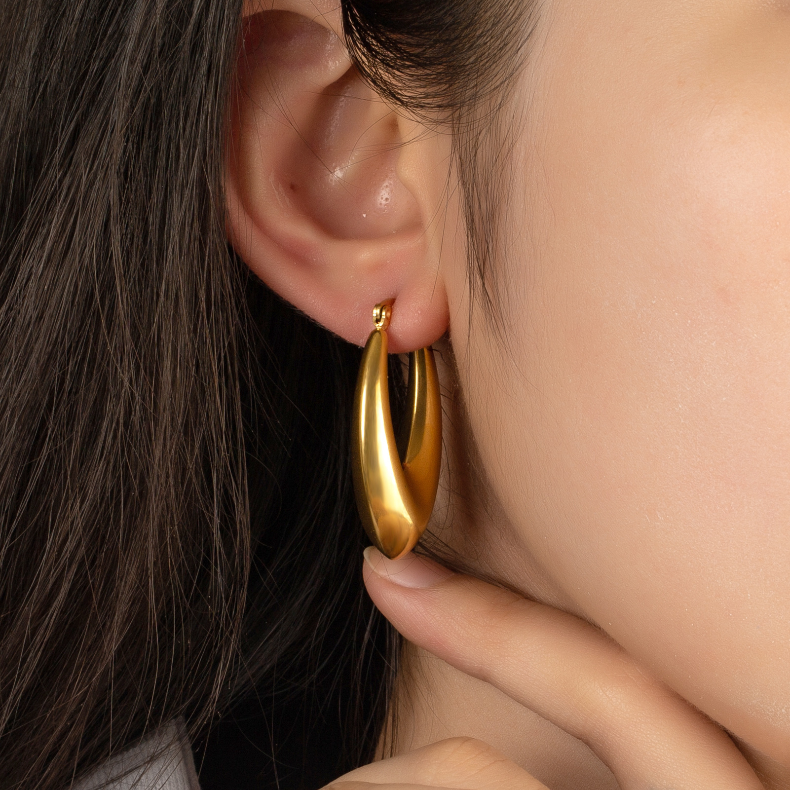 14g Weight 1 Pair Streetwear Solid Color Plating Stainless Steel Hoop Earrings
