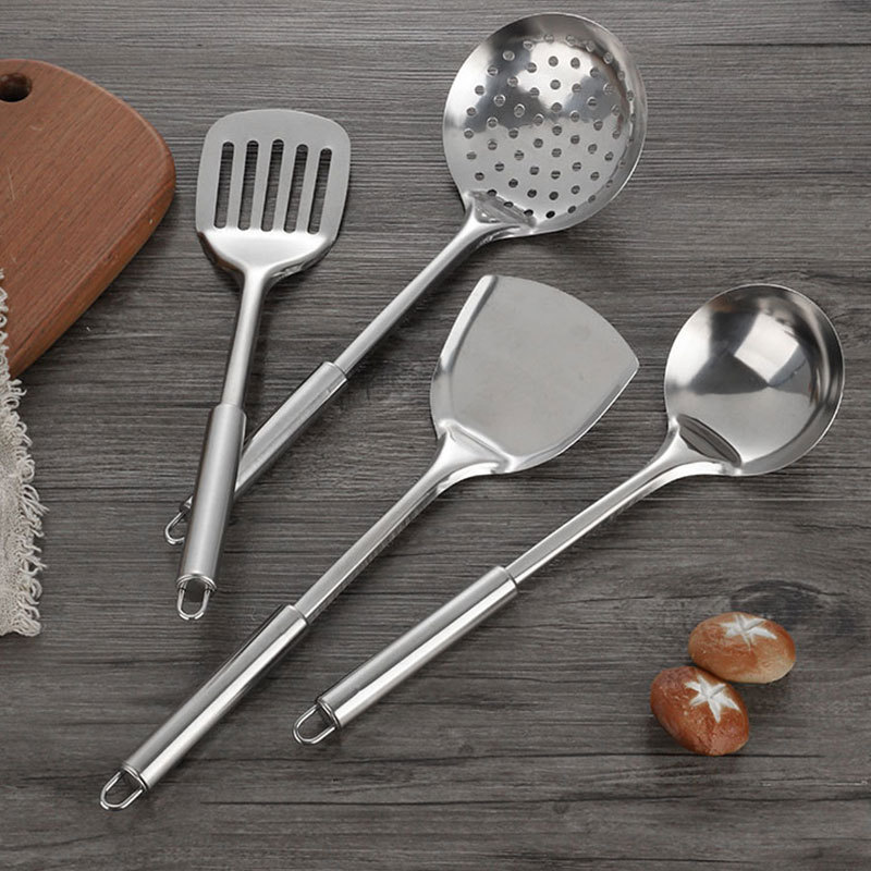 410 Round Stainless steel Kitchenware 6 Set of parts Cooking Shovel Spatula Cooking spoon Meat fork gift Imprint logo