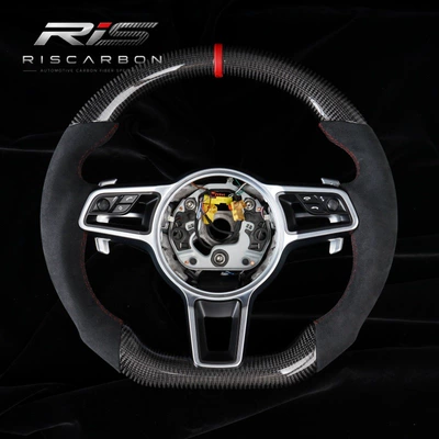 Compatible with Porsche black suede carbon fiber steering wheel Porsche718Boxster991 911 Cayenne