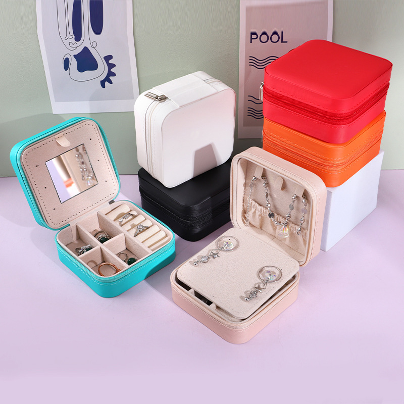 Caja portátil para guardar joyas, caja de alta gama para anillos, caja para joyas, caja de embalaje, pendientes, collar, caja para joyas con cremallera image 3