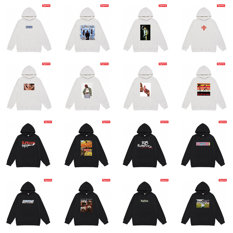 Cross-Border High Version Trendy Brand Supreme Letter Printed Hooded Sweatshirt Jacket Classic Box Terry Hoodie for Men and Women