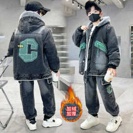 男童秋冬装加绒外套酷帅韩版2025新款中大童冬季加厚牛仔衣服洋气