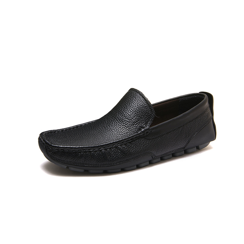 New single-layer leather bean shoes comfortable breathable flat men's leather shoes_voghion.com