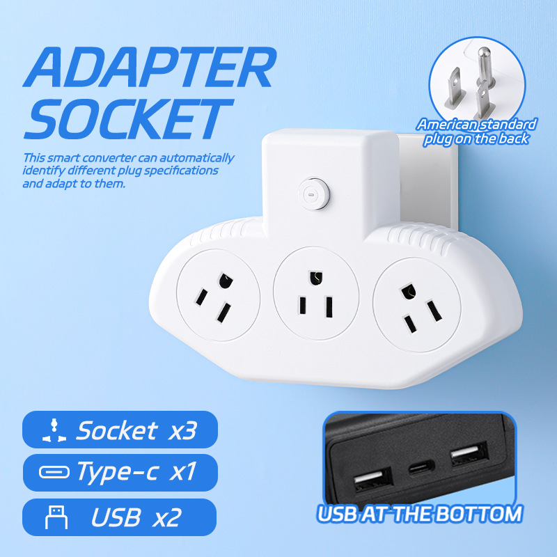 Suministro transfronterizo estándar 110V conector de convertidor USB + tipo-c conector de carga rápida extensión de conector negro