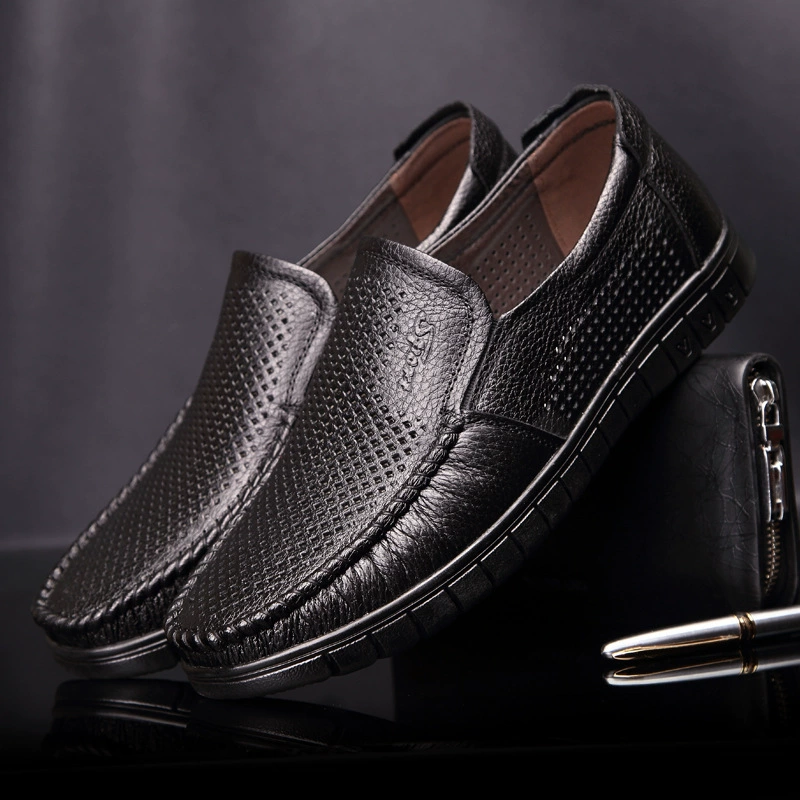 2023 летняя полая Мужская Повседневная Деловая кожаная обувь, мужская обувь из воловьей кожи с верхним слоем, мужская обувь, обувь с дырками, кожаные сандалии