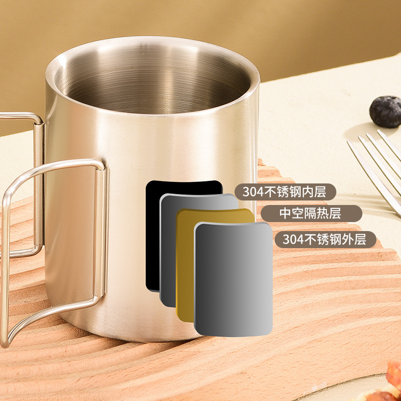 304 스테인리스 이중 접이식 컵 대용량 적층 보관 야외 맥주 커피컵