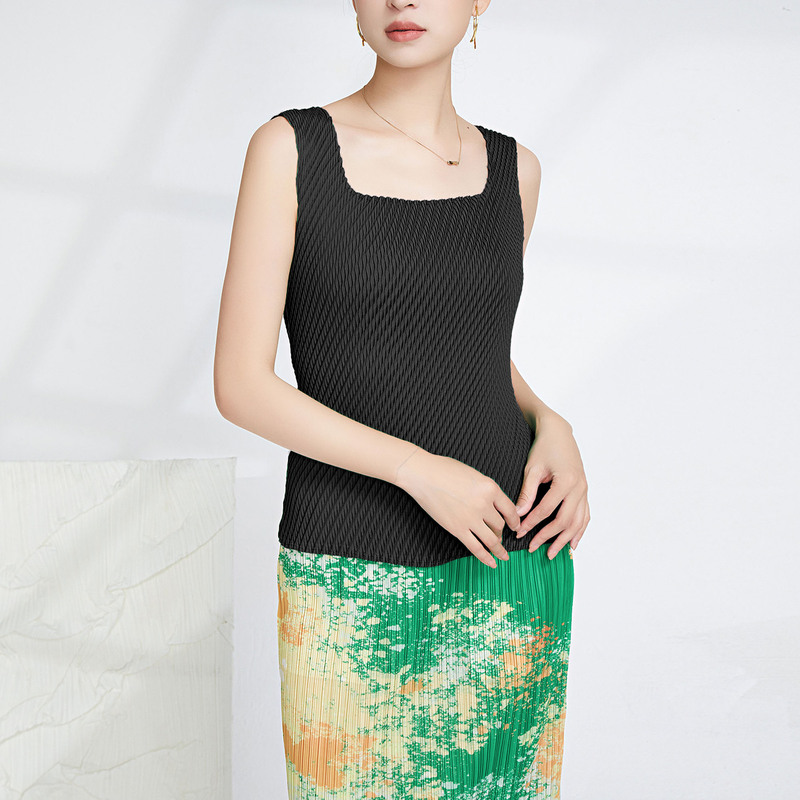 Miyake New Summer Camisole Women's Inner Wear Elegant Slim Stretch Sexy Versatile Outer Wear Pleated T-Shirt