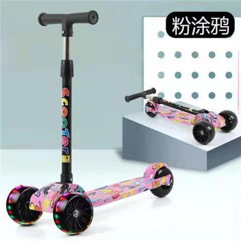 Fabricantes de scooter para niños de tres ruedas graffiti flash coche plegable botón patineta portátil una unidad image 3