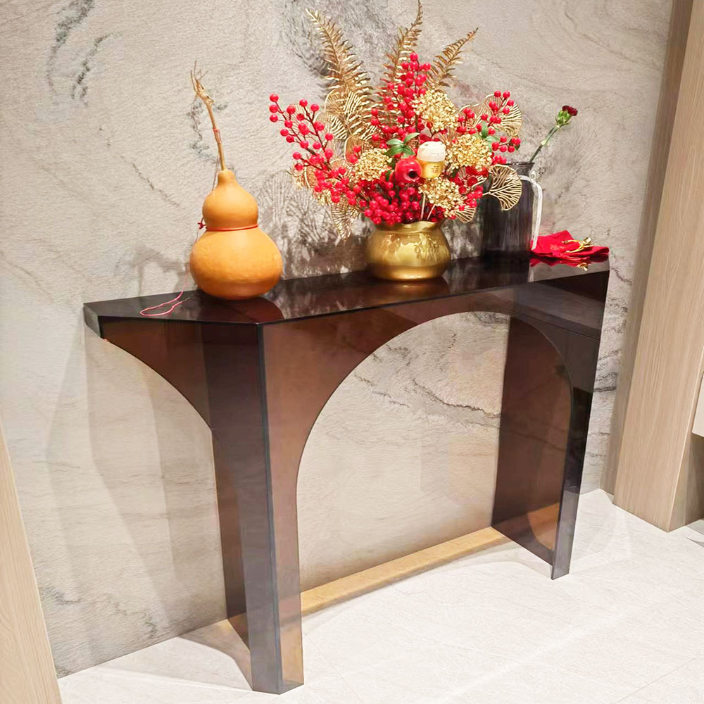 有机玻璃玄关台桌腿美观耐用亚克力制品工艺茶色厂家PC板曲面热弯