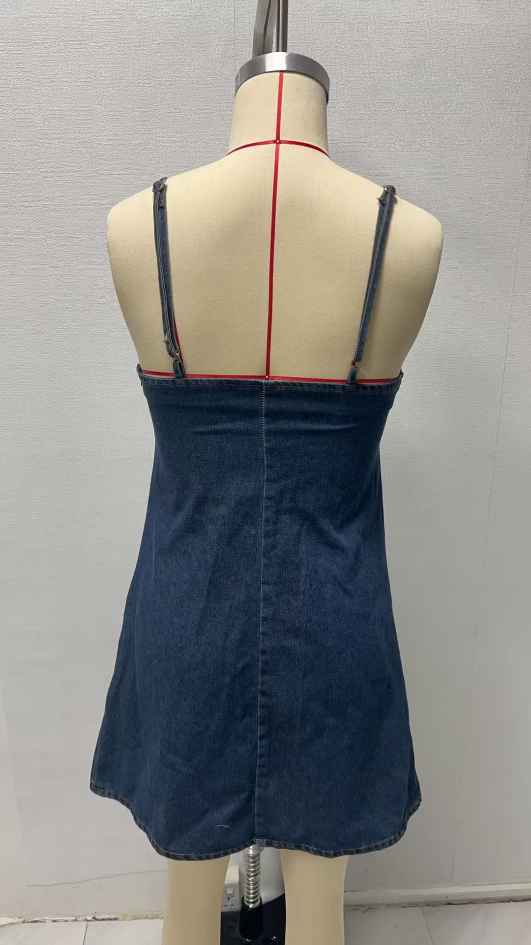 185g Weight Above Knee Dress Length Type Sleeveless Sleeve Length Denim Dress Dresses Type Sleeveless Sleeve Type Polyester, Denim Fabric Type High Waist Waist Line Holiday, Daily, Selfie Occasion V Neck Neckline Regular Fit Fit Type Solid Color Pattern Summer Season Women's Gender Casual, Elegant, Streetwear Style Wholesale Women's Casual Elegant Streetwear Solid Color Holiday Daily Selfie V Neck Sleeveless Denim Dress 4