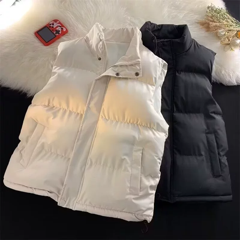 Colored demi-season vest sleevless, jacket with down
