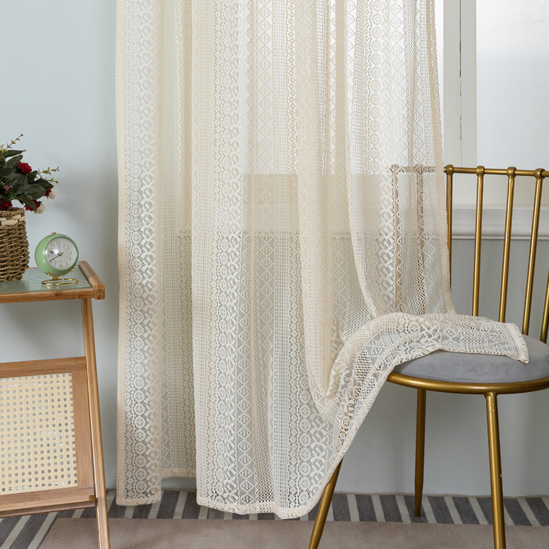 Cross-border generation hair lace window screen beige finished curtain hollow yarn retro fashion simple European and American yarn curtain Amazon