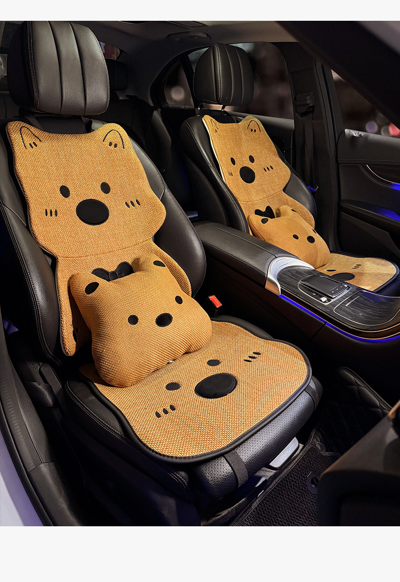 Linen Car Seat Cushion, Suitable for All Seasons, Cute Cartoon Dog Design for Women, Summer Cooling Pad, Suitable for Geely Xinyuan Seat Cover
