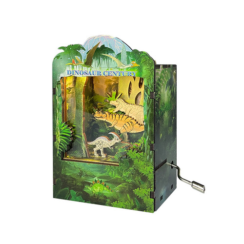 Creative luminous music box 3D three-dimensional puzzle wooden hand-cranked music box children's educational hand-assembled toy