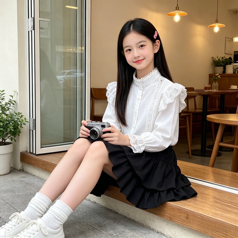 Girls' Long-Sleeved Shirts, New Spring Clothing, Girls' Children's Clothing, Spring and Autumn Doll Collar Large Lapel Shirts, Princess Tops