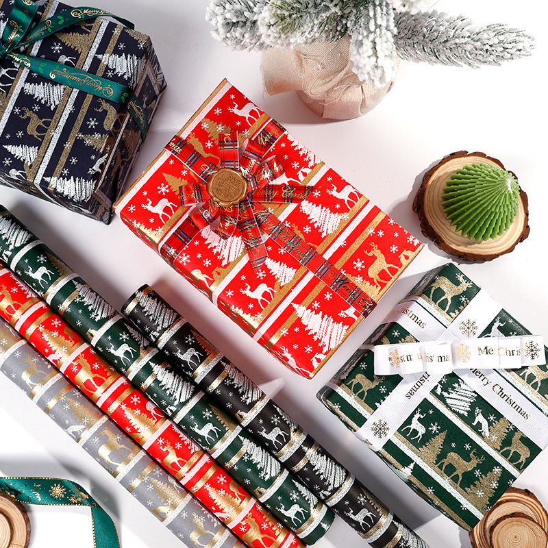 Amazon explosión de gran tamaño de Navidad retro papel de embalaje de alce de alta calidad papel de embalaje de regalo en stock