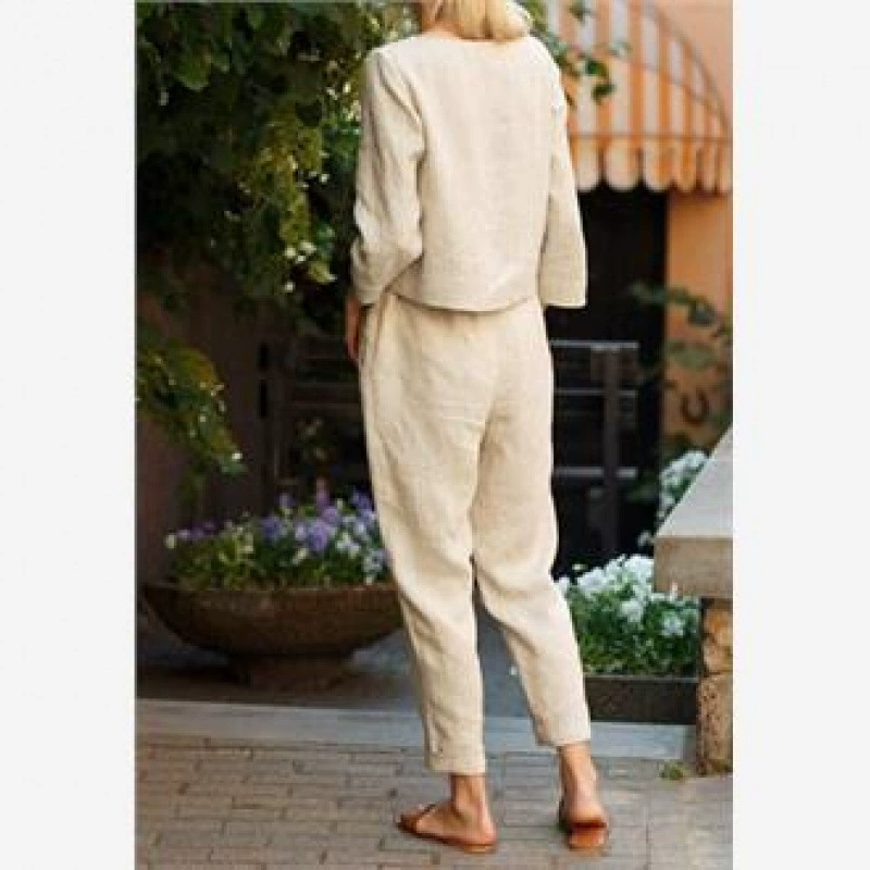 Женский костюм из хлопка и льна, 2 предмета, повседневный, осень
