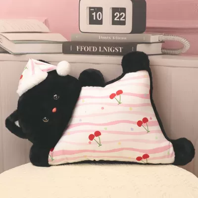 and Office Cushion, Waist support - cool-black-cat-55cm-belly-suede-brushed-feel-clear-printing