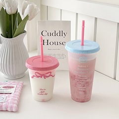 Original summer plastic straw cup for girls, large capacity household travel drinking cup, milk tea cup, coffee cold drink cup