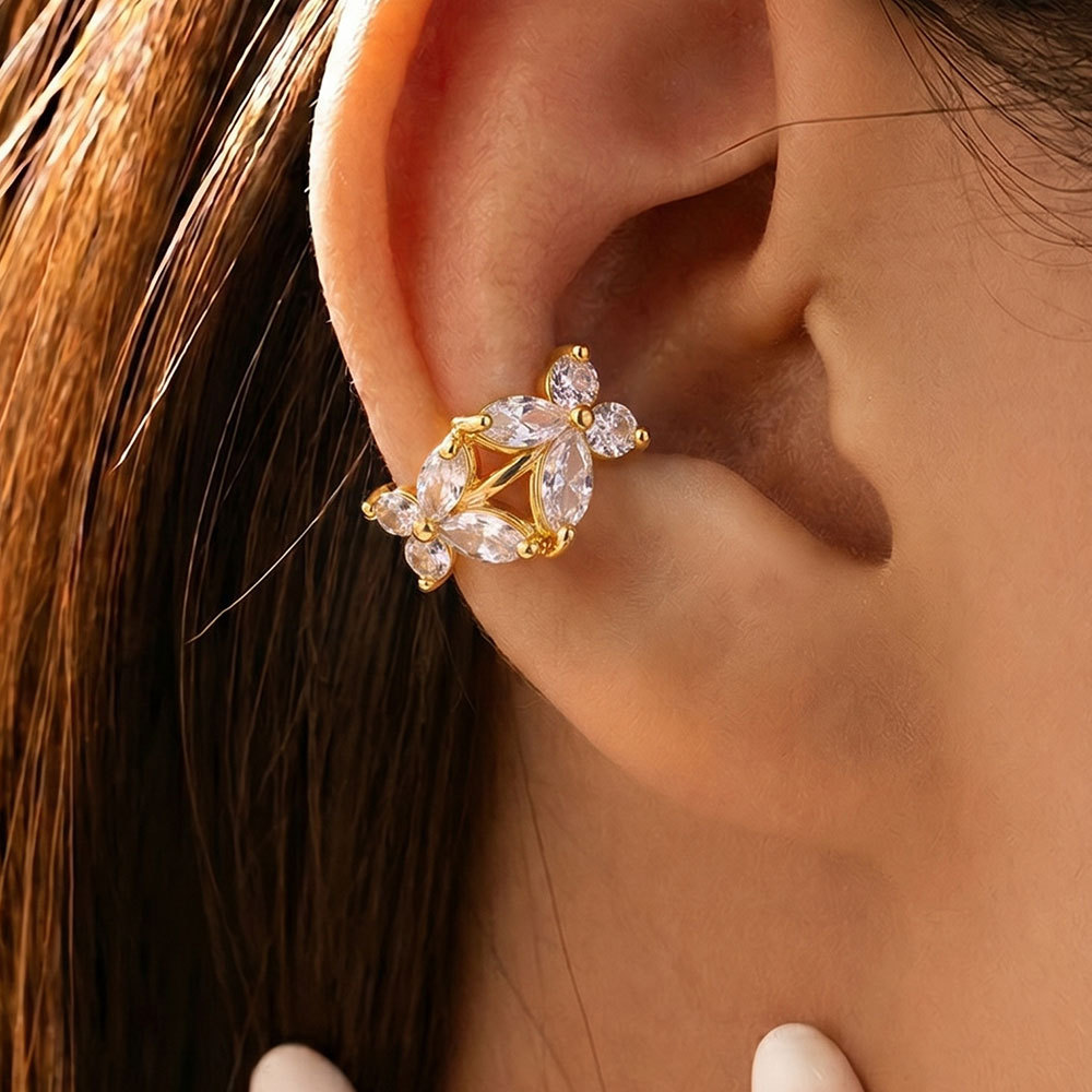 Butterfly Copper Micro Painted Zircon C-Shaped Ear Cuff Earrings For Unpierced Ears Unique Elegant Simple Style Jewelry Accessory_voghion.com