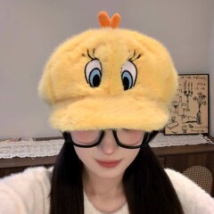2025新款可爱鸭子毛绒八角帽子女秋冬季保暖鸭舌帽贝雷帽显脸小潮