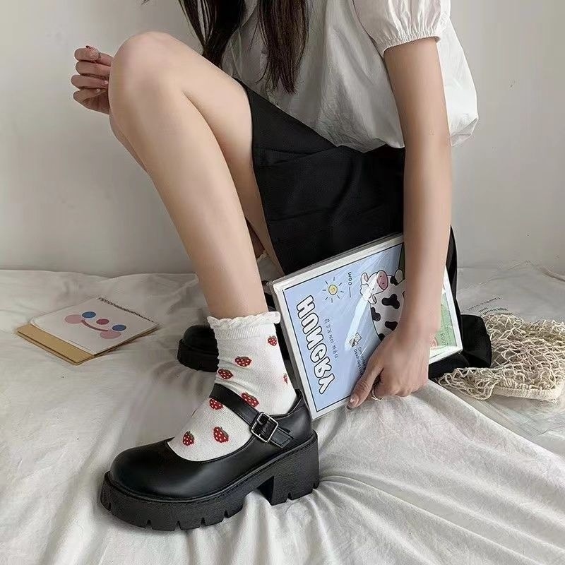 일본식 메리 제인 여자 두꺼운 밑창 JK 유니폼 신발 2024 새로운 로리타 머핀 작은 가죽 신발 올매치 두꺼운 힐 빈티지