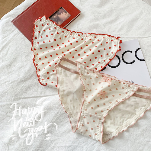 Sweet girl who is not tired ~ Panties with tits, fufu, Japanese style polka dot girl, pure desire, butt-covering, sexy low-waisted briefs for women, new product