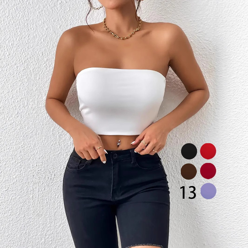 2025 Popular European and American Cross-Border Sexy Navel-Baring Tube Top All-In-One Suspender Vest Outer Wear Chest-Wrapped Top Vest for Women 2025 Popular European and American Cross-Border Sexy Navel-Baring Tube Top All-In-One Suspender Vest Outer Wear Chest-Wrapped Top Vest for Women