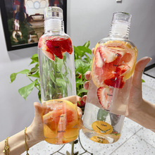 玻璃水瓶子批发高硼硅玻璃杯时间刻度大容量带盖水晶瓶子网红杯子