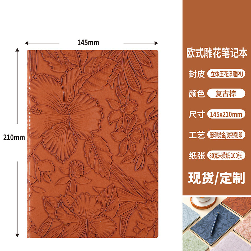 跨境热销笔记本压纹立体复古浮雕记事本小清新学生现货仿皮日记本|undefined