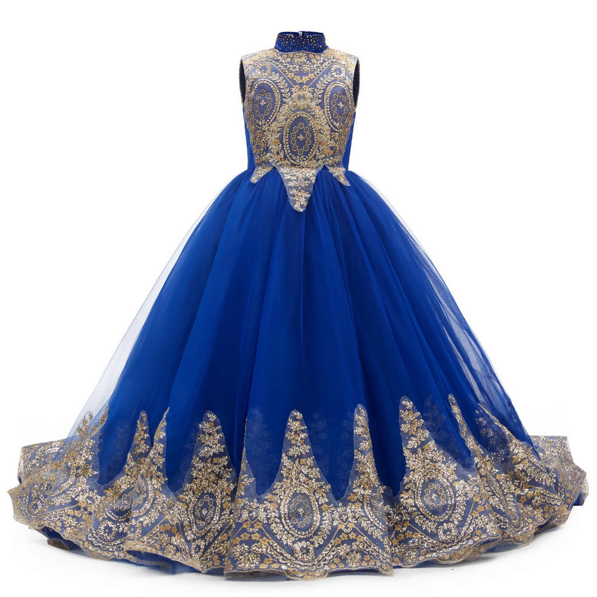 Vestidos de boda transfronterizos europeos y americanos para niñas, vestidos sin mangas para niñas, vestidos de presentación, vestidos de princesa con cola abullonada para niñas de las flores.