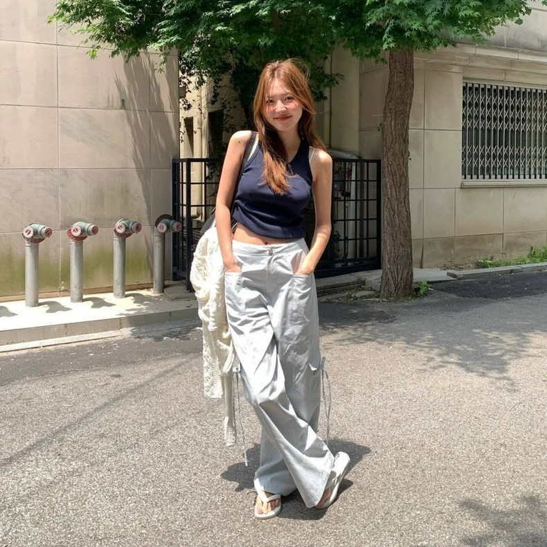 Spot 2025 Summer New Korean Style Tan*At Loose Straight Slim Lace-Up Bow Cargo Pants Casual Pants