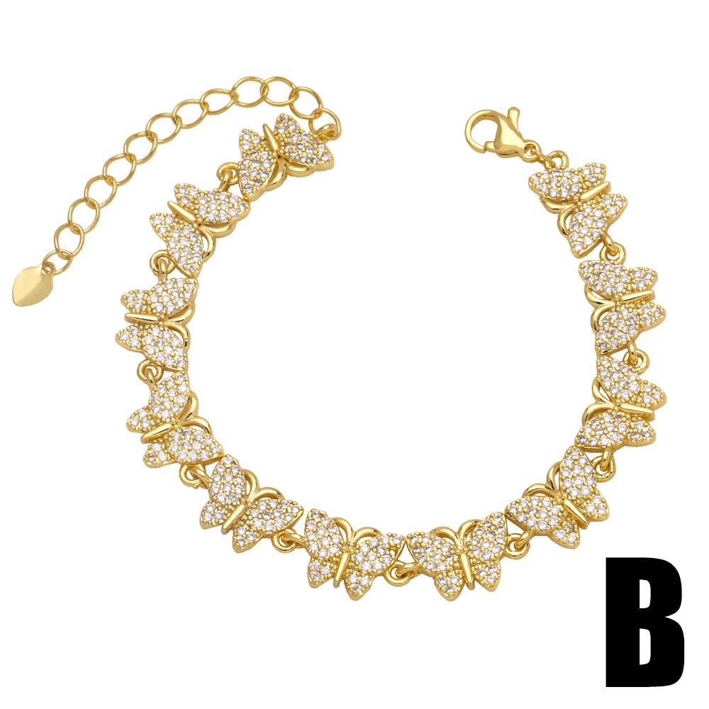 Fashion Rhinestone Butterfly Female Diamond Zircon Copper Bracelet