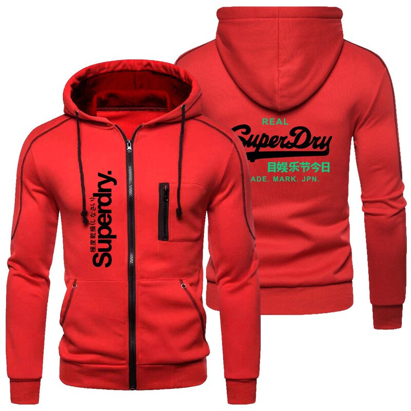 Cross-border men's jacket with printed hoodie, SUPERDRY fleece fashion jogging sports sweatshirt set, warm