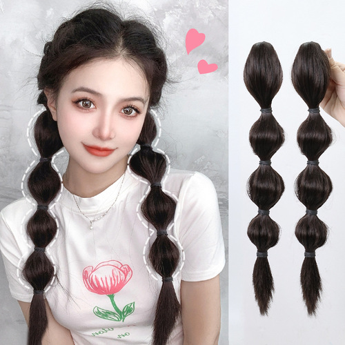 Internet celebrity bubble braid wig braid grab clip ponytail wig female sweet and cool double ponytail twist braid boxer braid fake ponytail