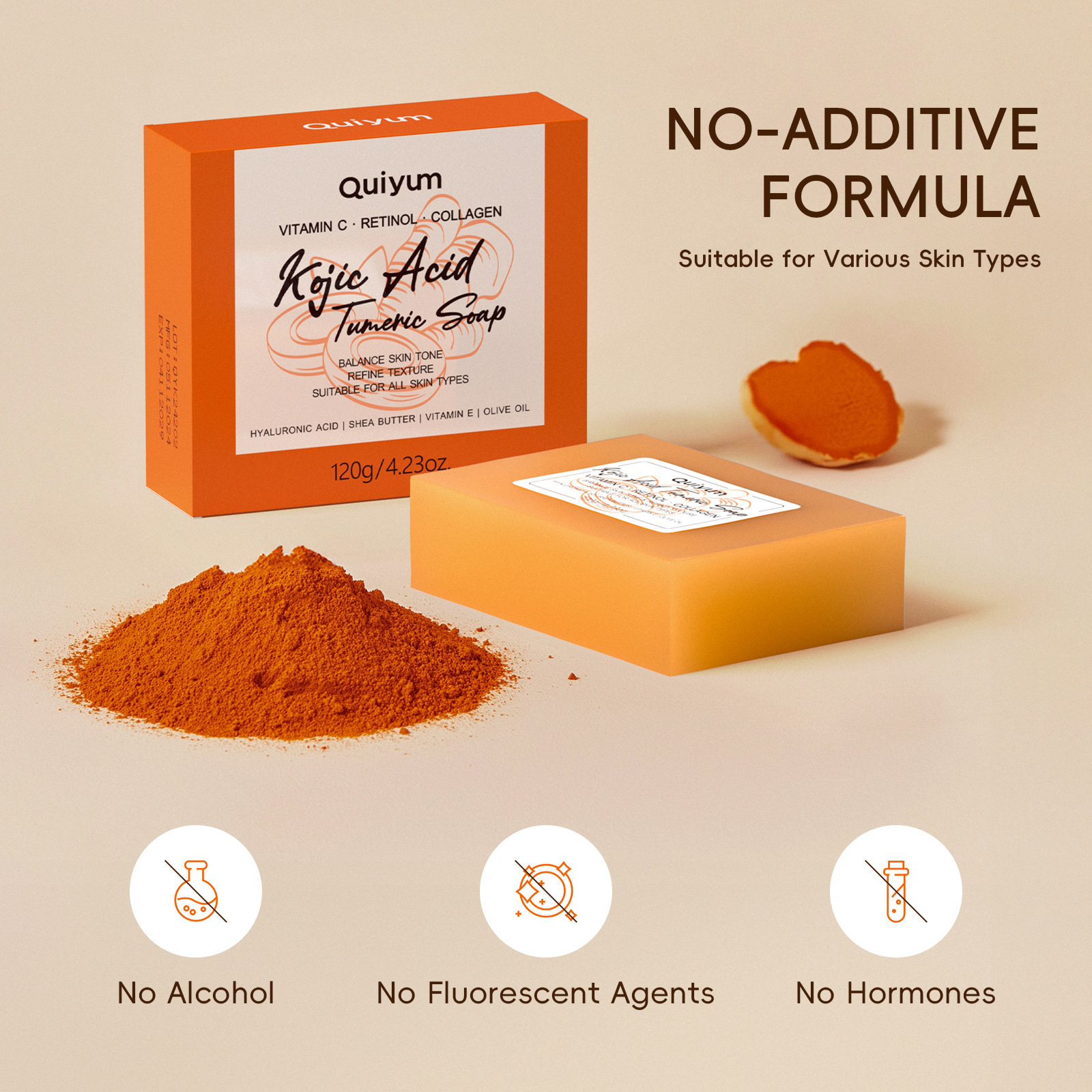 Cross-border full English version QUIYUM Curcumic acid Cleaning Handmade Soap 120g Soap Essential oil soap manufacturer wholesale undefined