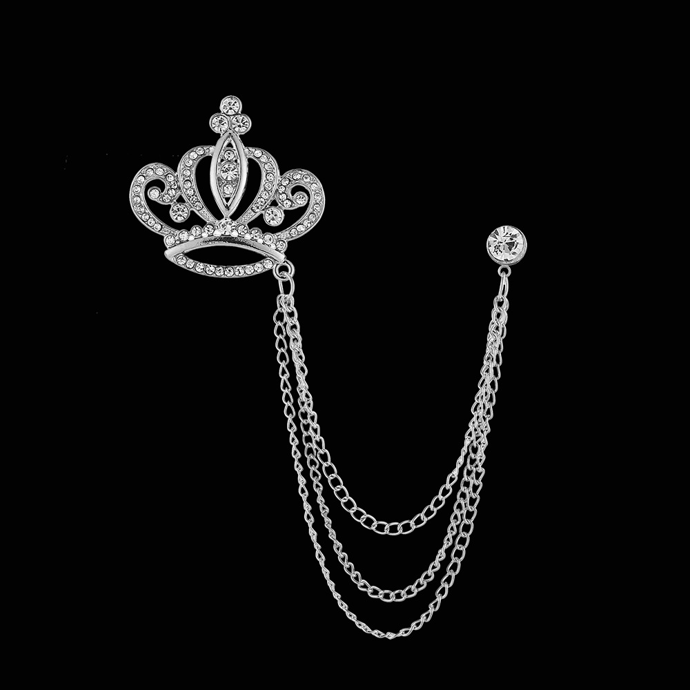 Moda corona alas diamante borla hombres traje broche simple todo partido traje vestido abrigo ramillete accesorios