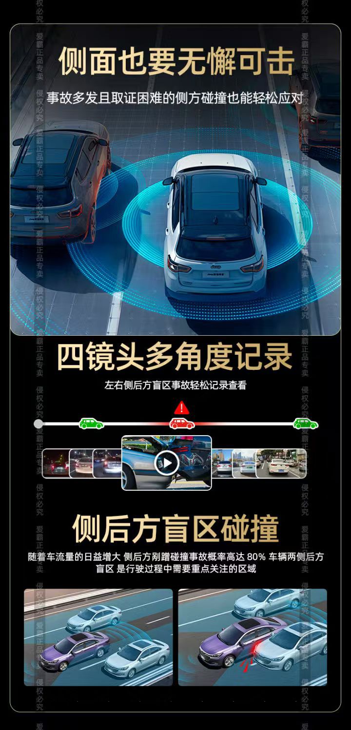 Cross-Border New 3inch Four-Channel Car Driving Recorder Wifi Connection High-Definition Night Vision Wide-Angle Car Dvr