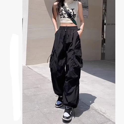 Women's Black Work Pants Jazz Dance Loose Slim Straight Leg Sport Pants Stylish Fashion Casual Straight Leg Bootcut Pants