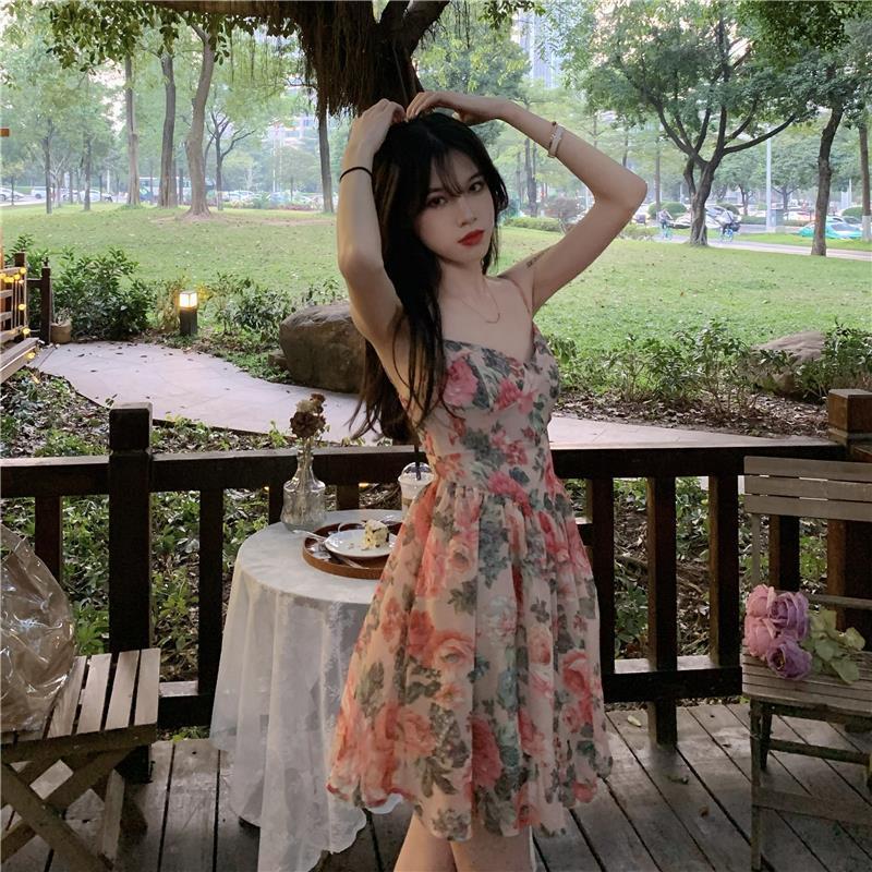Floral Print Sundress High Waisted a Line Skirt French Inspired Petite Women Fairy like Style Perfect for Spring And Summer_ecoleips.com