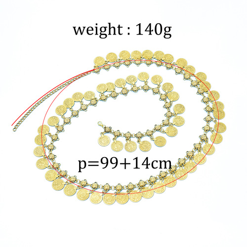New vintage tassel coin waist chain—European & American-style casual belly dance waist accessory, wholesale beach body chain