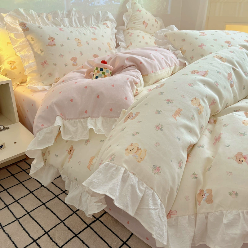 Комплект с мультфильмом корейского бренда Fresh cotton, наволочка, простыня, покрытие на кровать, 4 предмета