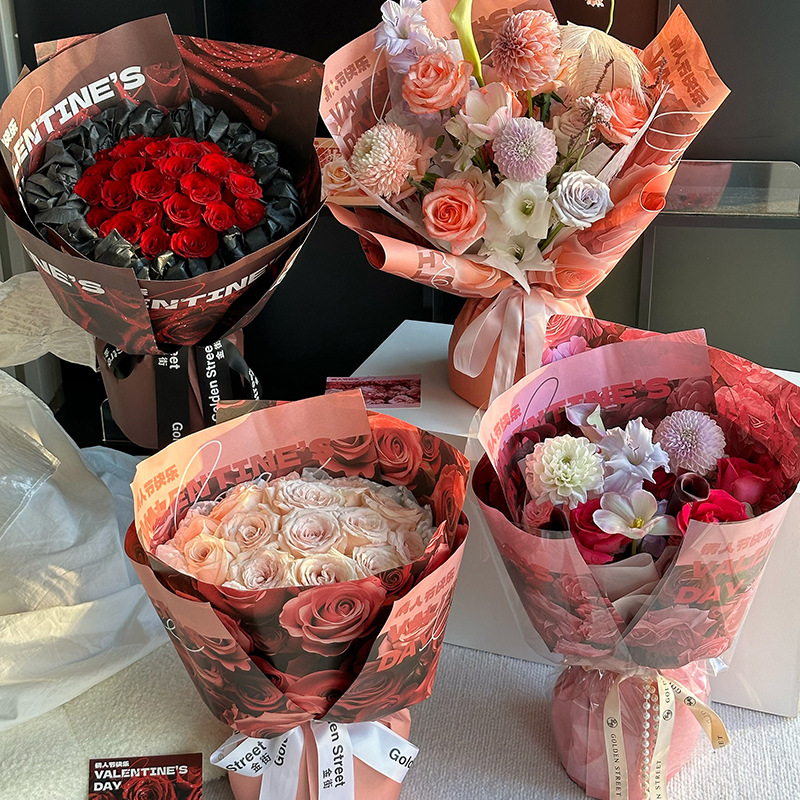 Huaxi Qixi Día de San Valentín Amantes Rose Flor de papel de embalaje de flores flores de papel kraft de papel de embalaje de flores de amor