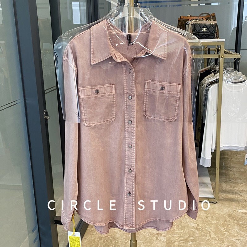 Good Quality Niche Design Sense Rose Pink Shirt Dye Twill Double Pocket Loose Denim Shirt Jacket