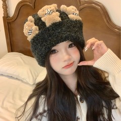 2025年秋冬季新款双层加厚保暖针织帽子女护耳保暖大头围堆堆帽潮