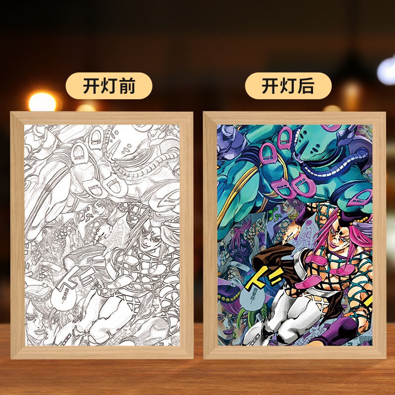 JOJOアニメの照明画の創意二次元のベッドの頭の小さい夜の明かりの木製の額縁の置物の置物の贈り物の発光画|undefined