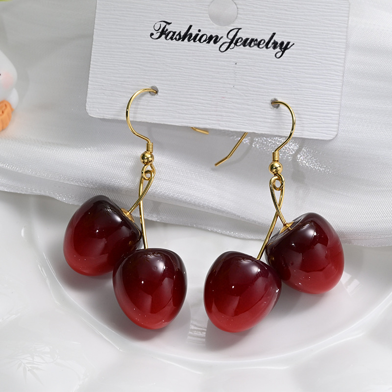 Aretes de cereza roja para mujer – colgante exquisito, fruta de imitación versátil, nuevo estilo