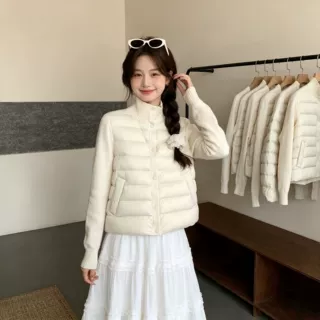 针织立领拼接棉服女短款2026秋冬新款小个子轻薄保暖排骨休闲外套